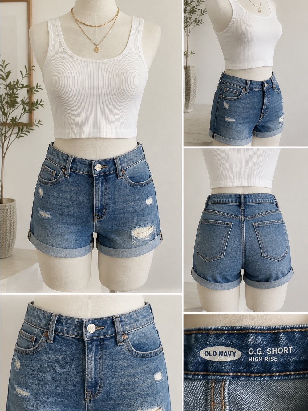 Old Navy O.G. High Rise Distressed Denim Shorts Size 4 Cuffed